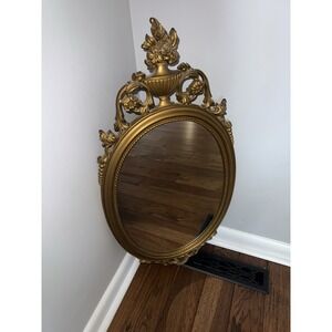 VTG MCM Black & Gold Syroco Ornate Scroll Wall Mirror Hollywood Regency 31 X 16"